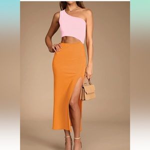 Pink queen women’s one shoulder, cut out maxi long dress. Medium